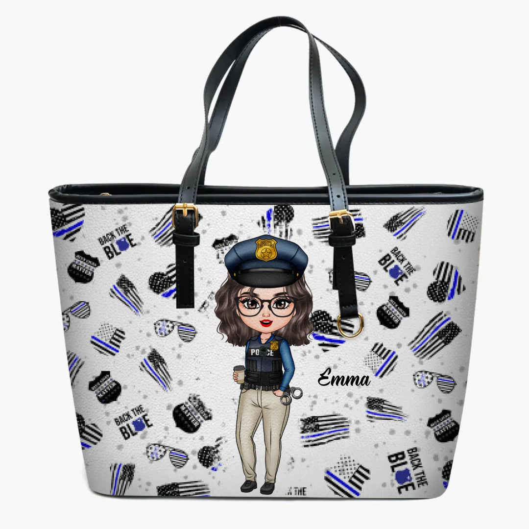Personalized Leather Bucket Bag - Gift For Police - Back The Blue