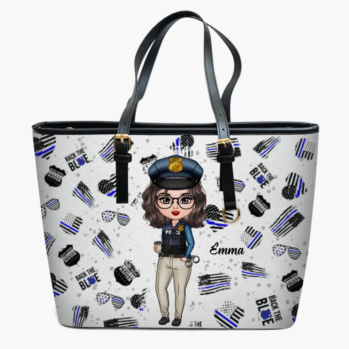 Personalized Leather Bucket Bag - Gift For Police - Back The Blue