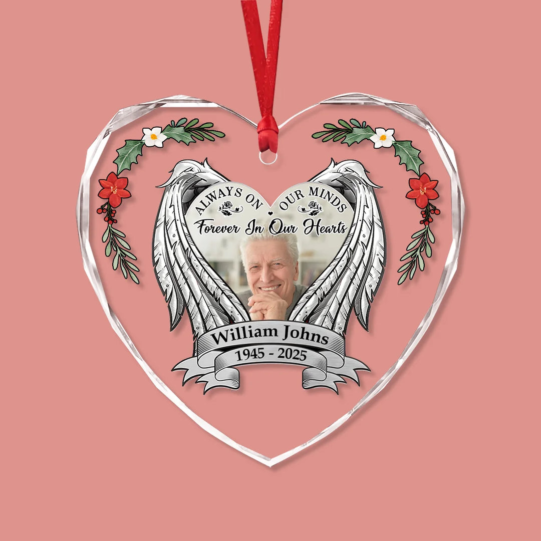 Guardian Wings - Heart Glass Memorial Ornament - Christmas Gift For Family Members