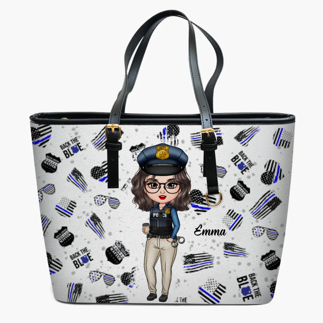 Personalized Leather Bucket Bag - Gift For Police - Back The Blue