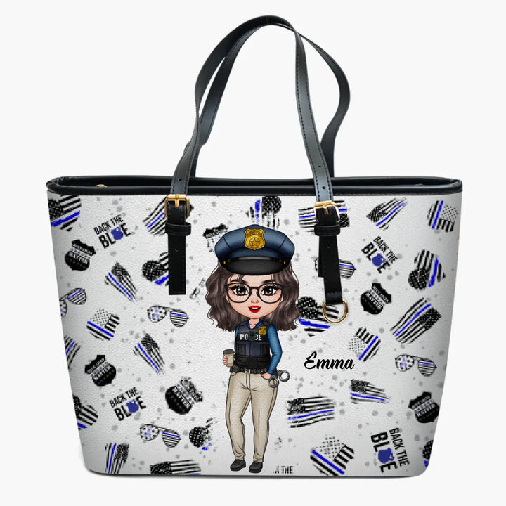 Personalized Leather Bucket Bag - Gift For Police - Back The Blue