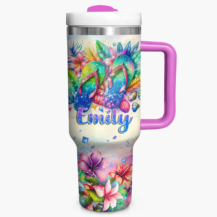 Tropical Flip Flops - Personalized Tumbler With Handle NCU0PT27