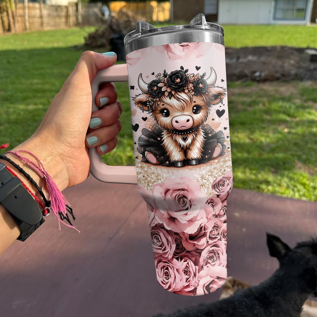 Floral Moo-gic - Tumbler With Handle - Gift for Highland Cow Lovers NCU0PT004