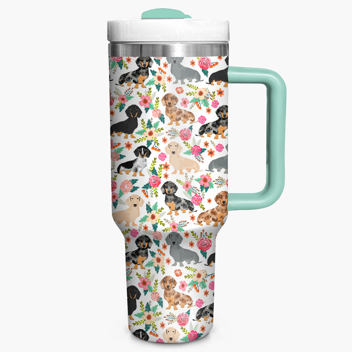 Floral Dachshund - Tumbler With Handle - Gift for Dachshund Lovers NCU0PT005