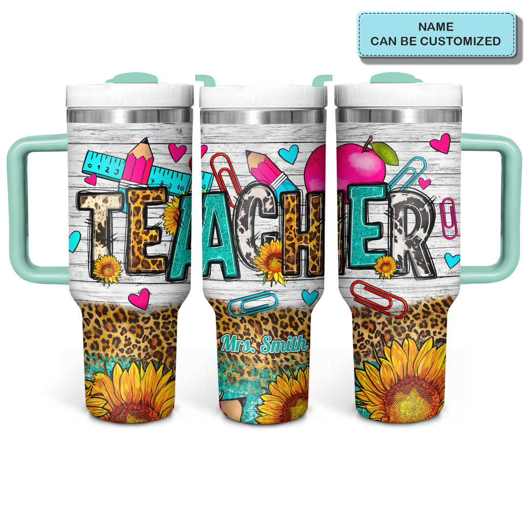 Teacher Sunflower - Personalized Tumbler with Handle - Gift for Teacher - NCU0DK026