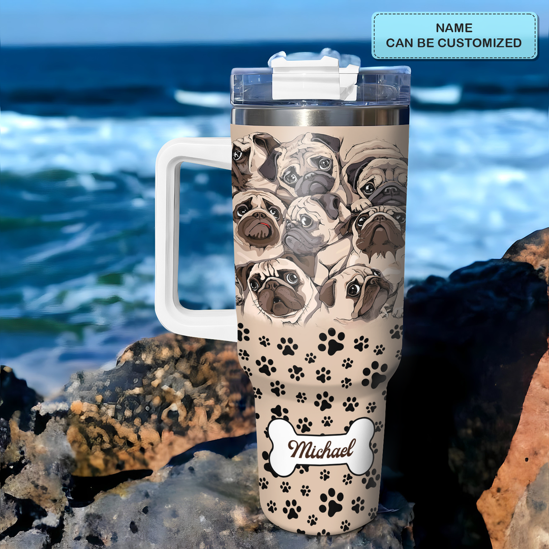 Gathering of Pugs - Personalized Tumbler With Handle - NCU0DK007