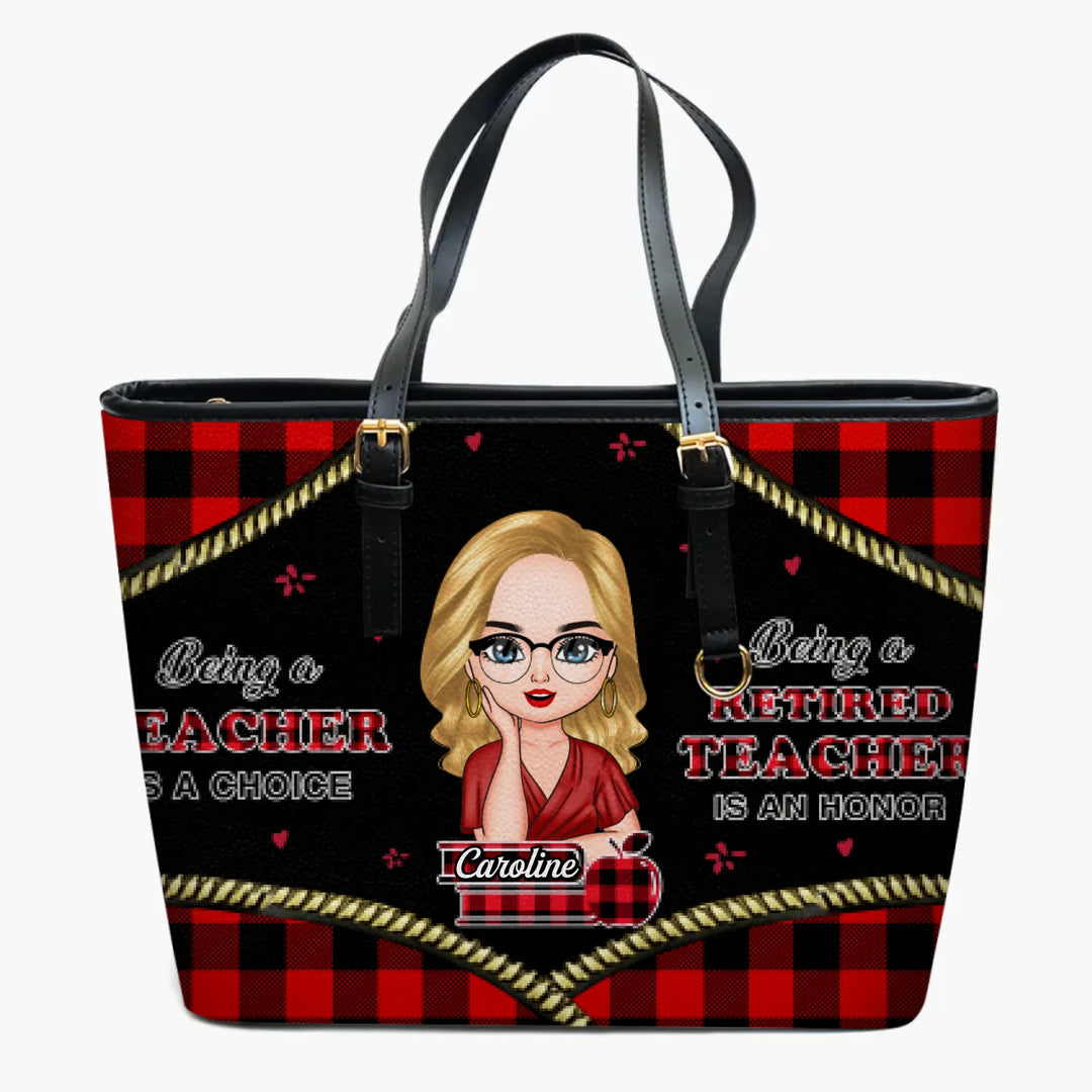 Personalized Leather Bucket Bag - Gift For Teacher - Being A Retired Teacher Is An Honor