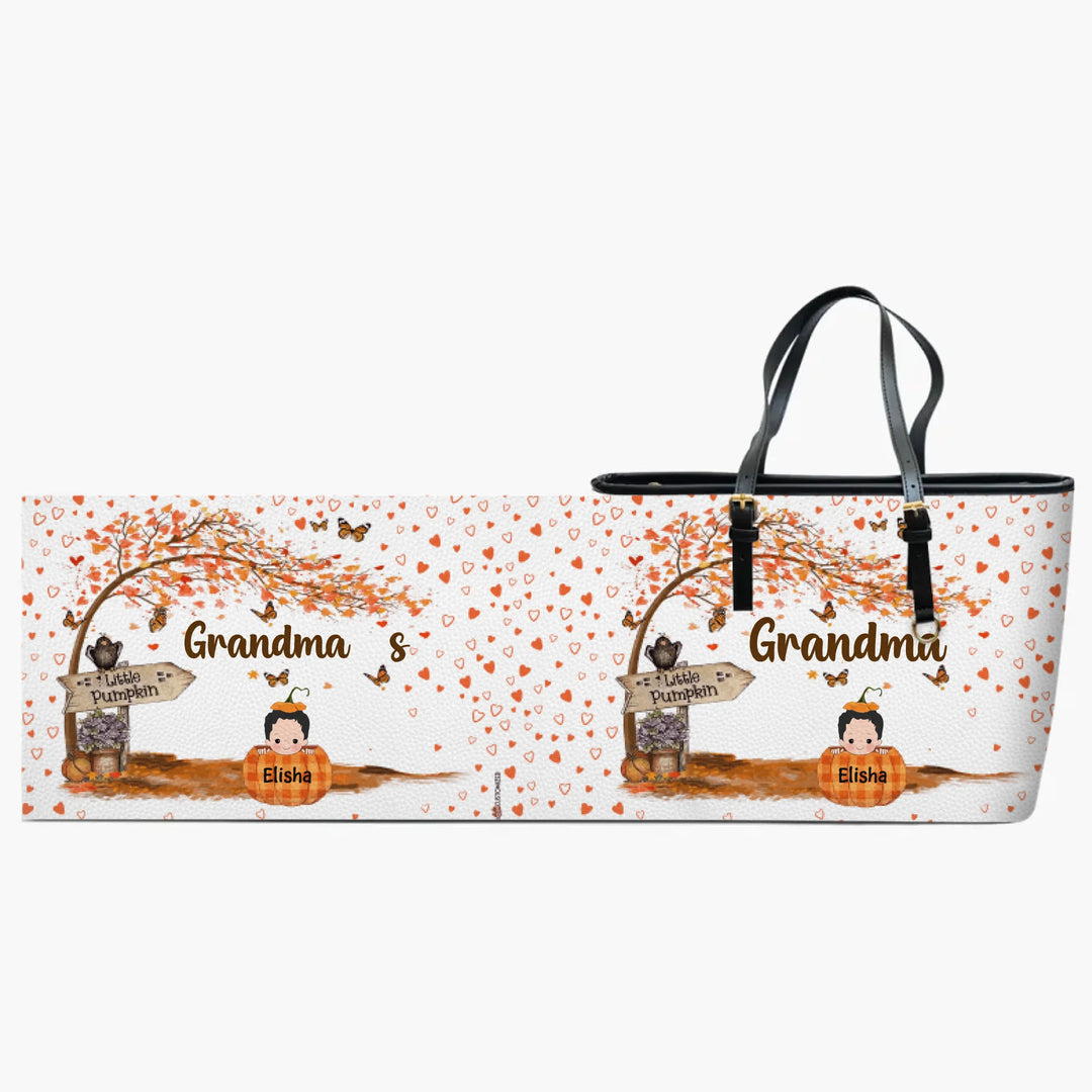 Personalized Leather Bucket Bag - Gift For Grandma - Grandma's Little Pumpkin