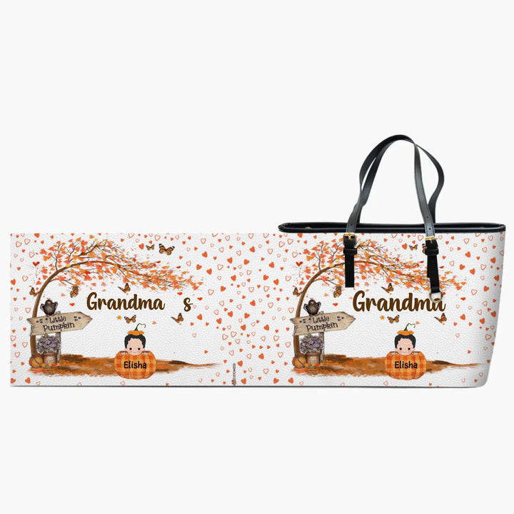 Personalized Leather Bucket Bag - Gift For Grandma - Grandma's Little Pumpkin