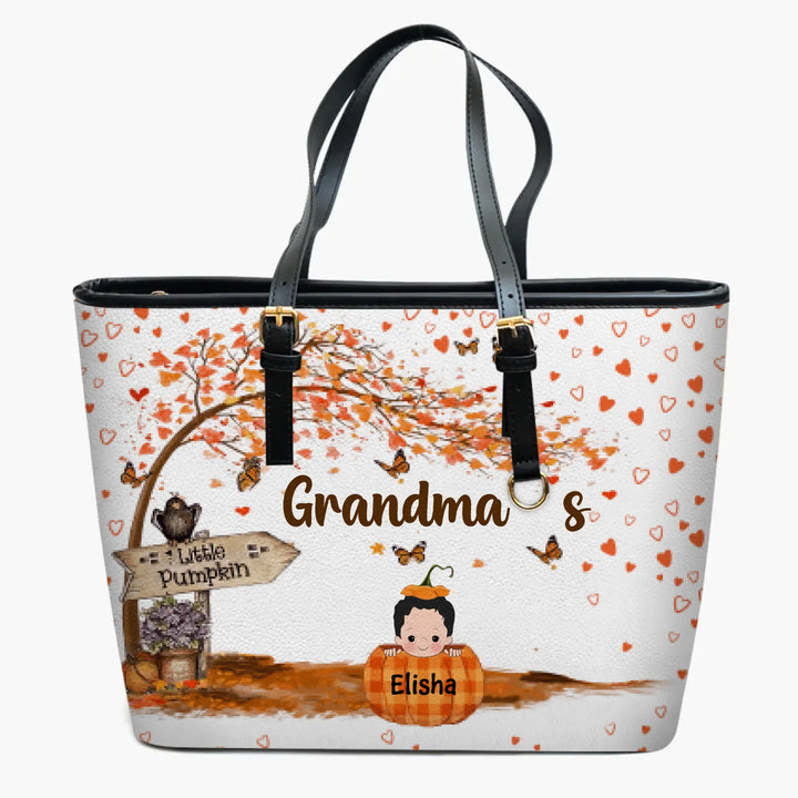 Personalized Leather Bucket Bag - Gift For Grandma - Grandma's Little Pumpkin