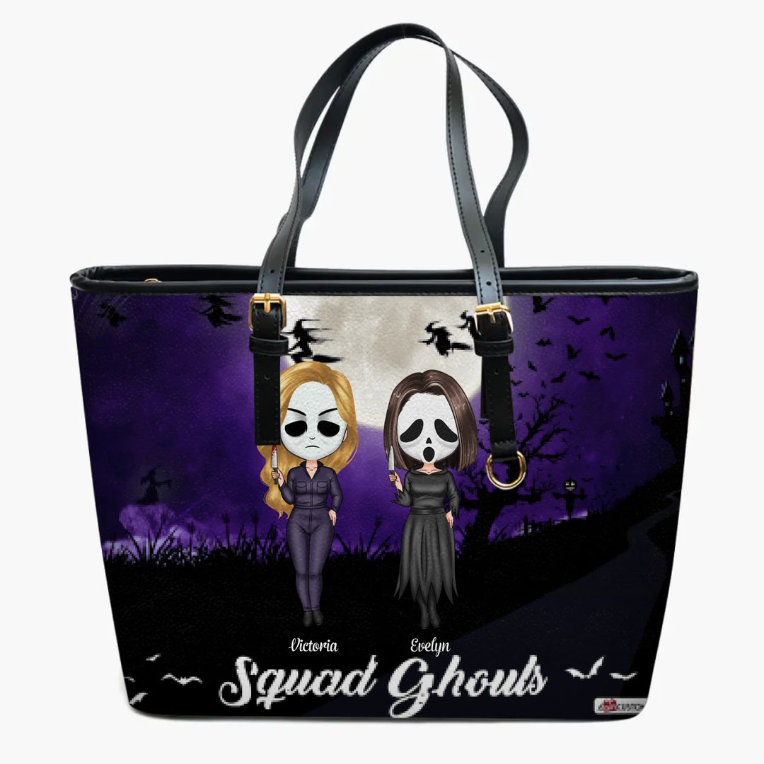 Personalized Leather Bucket Bag - Gift For Friend - Squad Ghouls