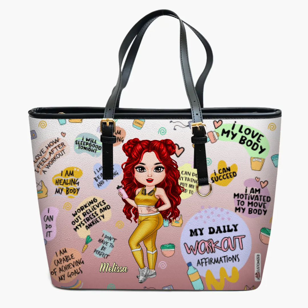 Personalized Leather Bucket Bag - Gift For Gym Lover - My Daily Workout Affirmation