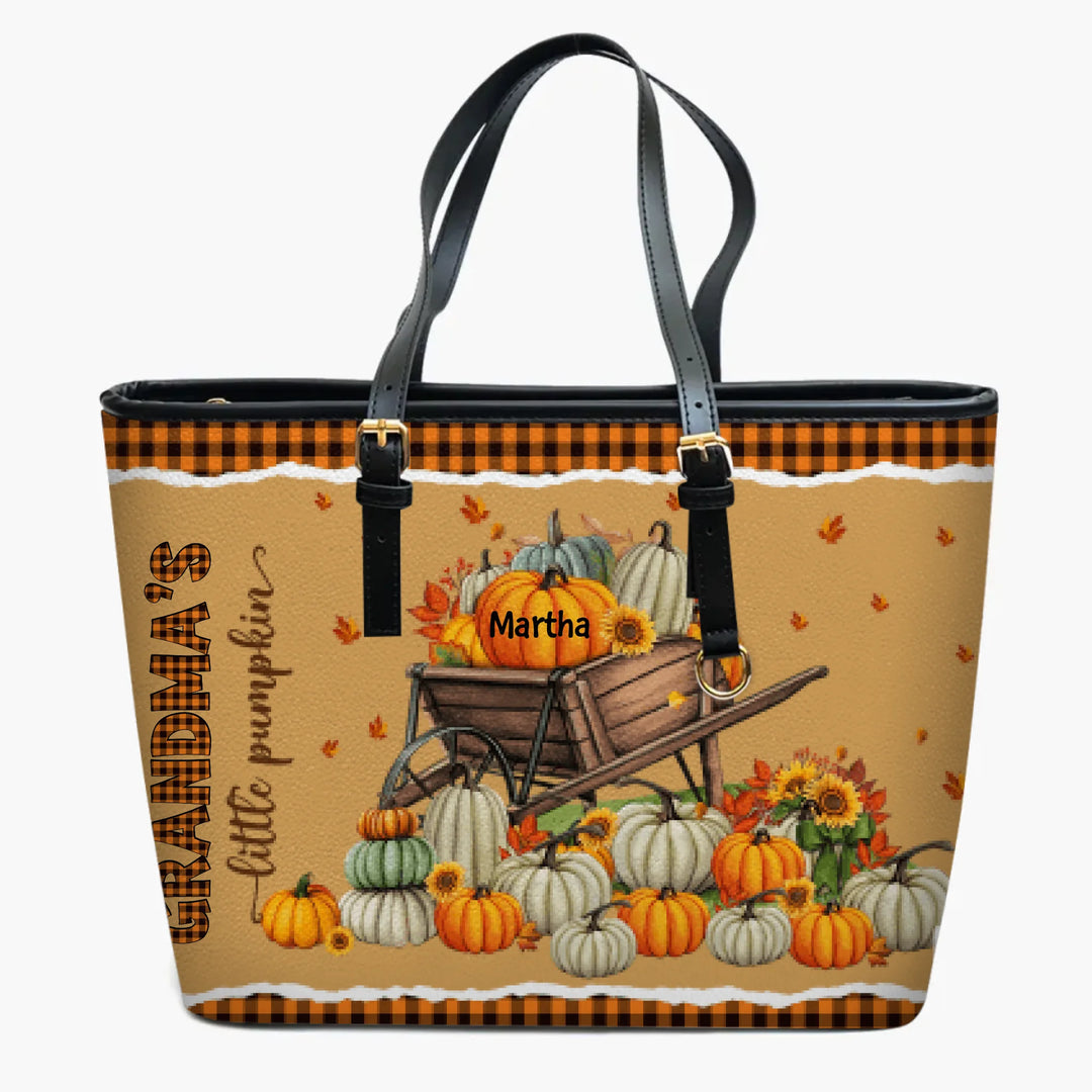 Personalized Leather Bucket Bag - Gift For Grandma - Grandma's Little Pumpkin