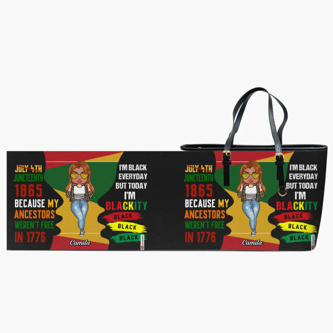 Personalized Leather Bucket Bag - Gift For Black Woman - Juneteenth 1865 Because My Ancestors Weren't Free In 1776