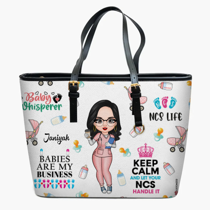 Personalized Leather Bucket Bag - Gift For Nurse - Newborn Care Specialist