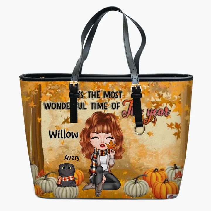 Personalized Leather Bucket Bag - Gift For Cat Lover - It's The Most Wonderful Time Of The Year