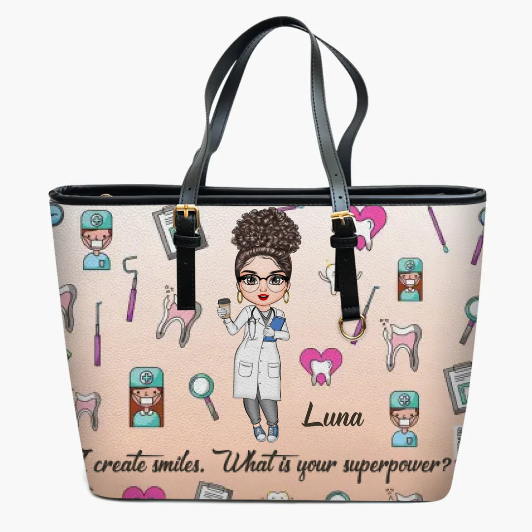 Personalized Leather Bucket Bag - Gift For Dentist & Dental Assistant - I Create Smiles