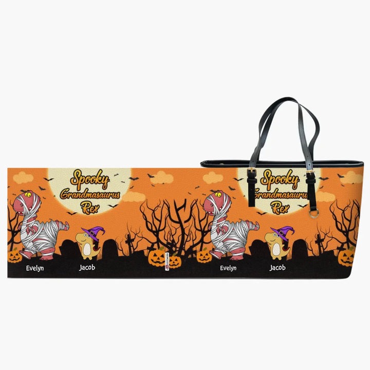 Personalized Leather Bucket Bag - Gift For Grandma - Spooky Saurus Rex