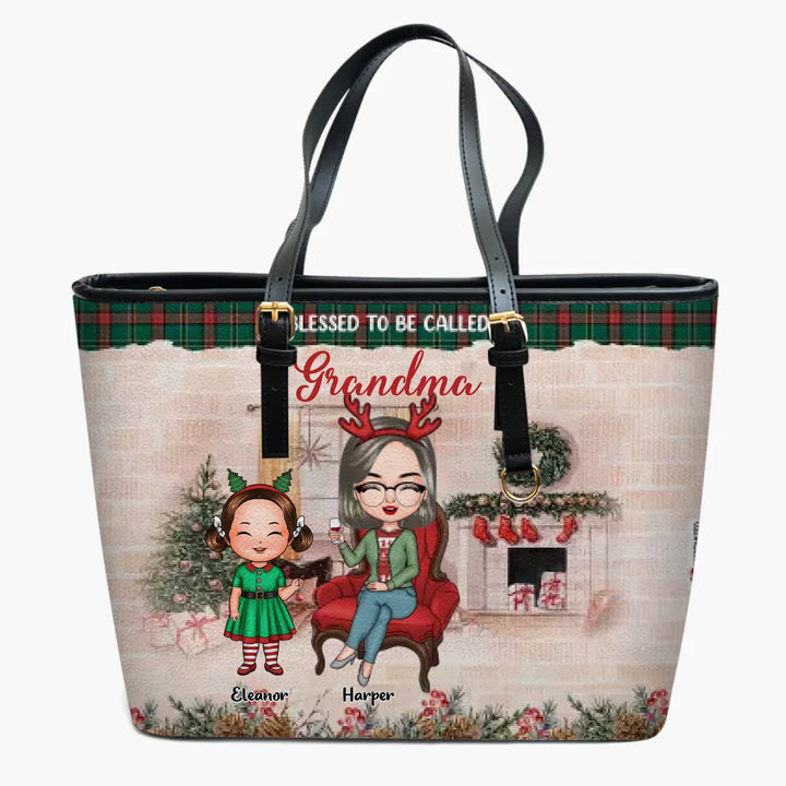 Personalized Leather Bucket Bag - Gift For Grandma - Blessed To Be Called