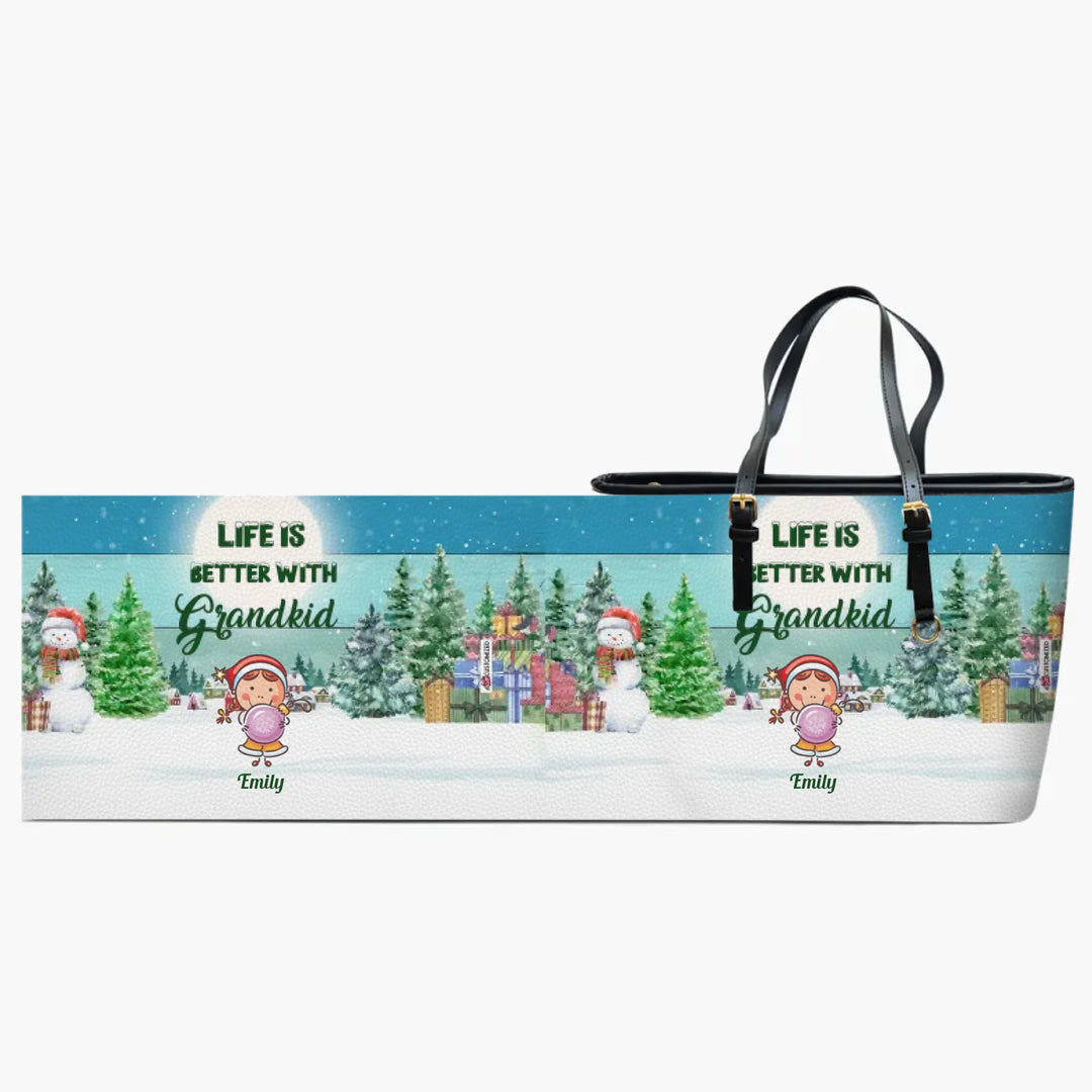 Personalized Leather Bucket Bag - Gift For Grandma - Life Is Better With Grandkids