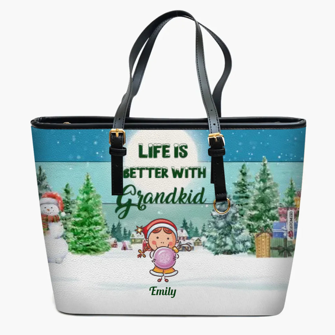 Personalized Leather Bucket Bag - Gift For Grandma - Life Is Better With Grandkids