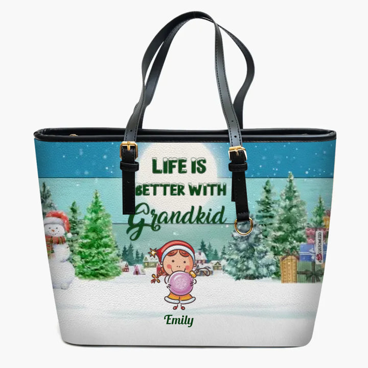 Personalized Leather Bucket Bag - Gift For Grandma - Life Is Better With Grandkids