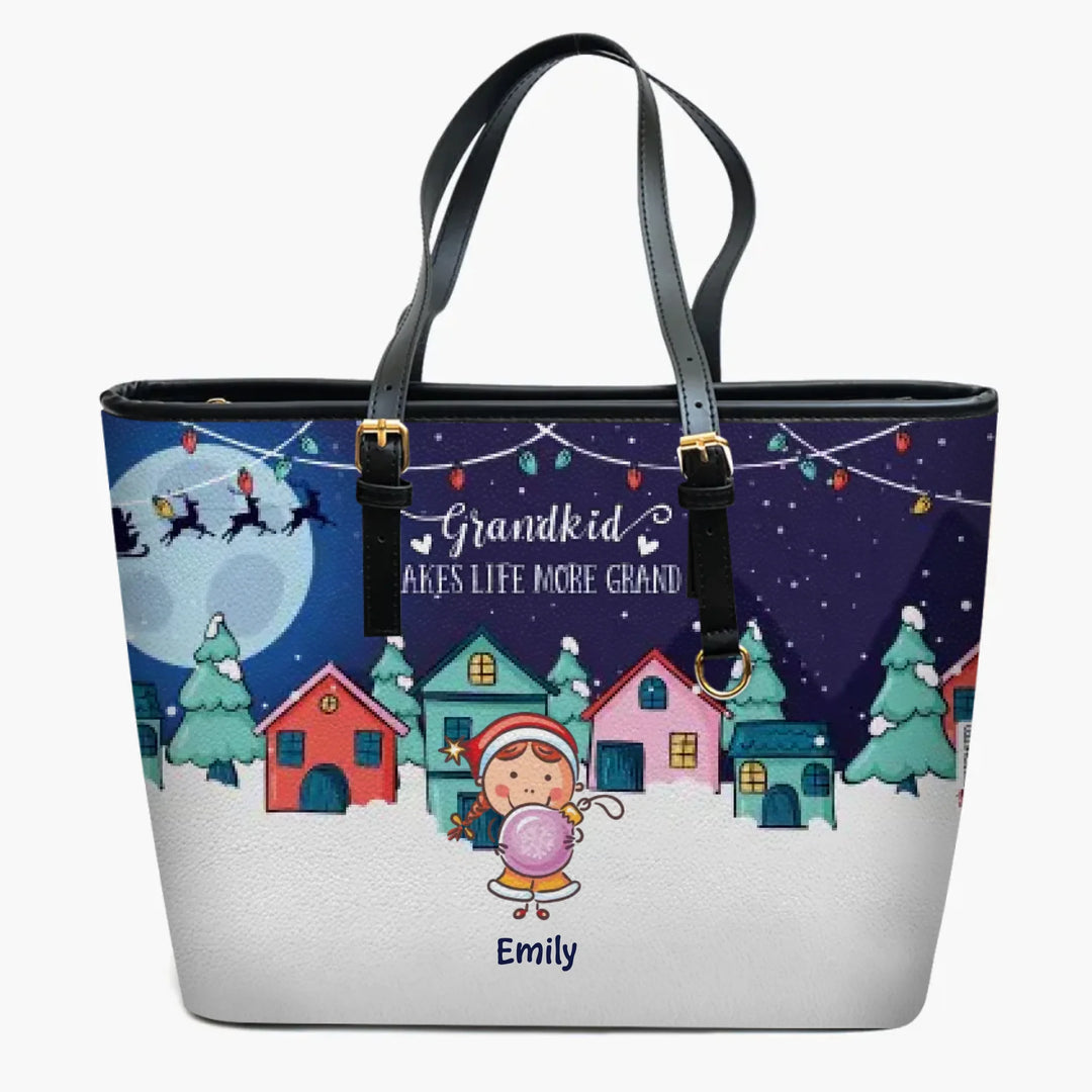 Personalized Leather Bucket Bag - Gift For Grandma - Grandkids Make Life More Grand