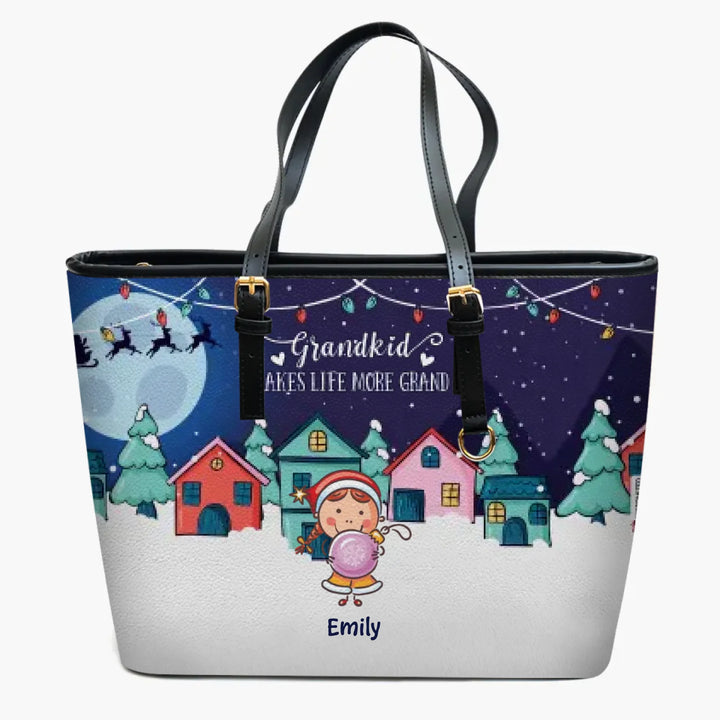 Personalized Leather Bucket Bag - Gift For Grandma - Grandkids Make Life More Grand