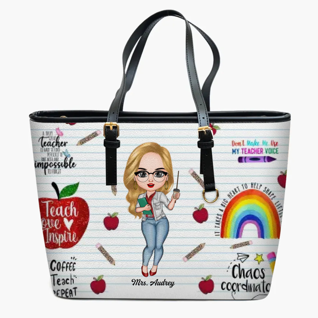 Personalized Leather Bucket Bag - Gift For Teacher - Teach Love Inspire Teacher