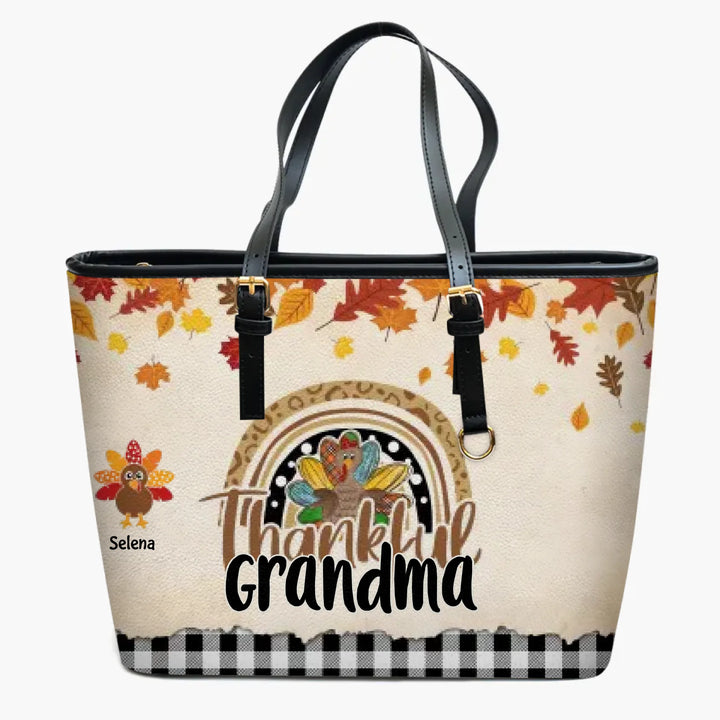 Personalized Leather Bucket Bag - Gift For Grandma - One Thankful Grandma