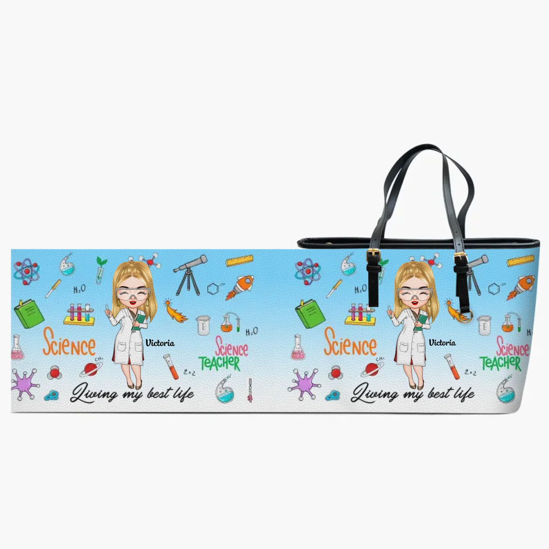 Personalized Leather Bucket Bag - Gift For Science Teacher - Living My Best Life