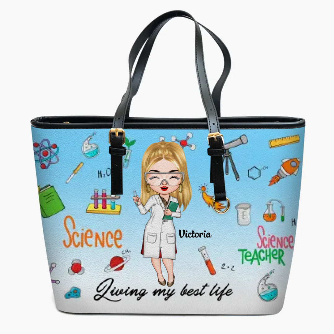 Personalized Leather Bucket Bag - Gift For Science Teacher - Living My Best Life