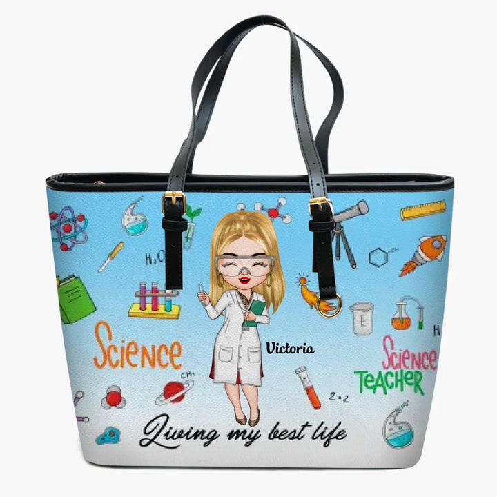 Personalized Leather Bucket Bag - Gift For Science Teacher - Living My Best Life