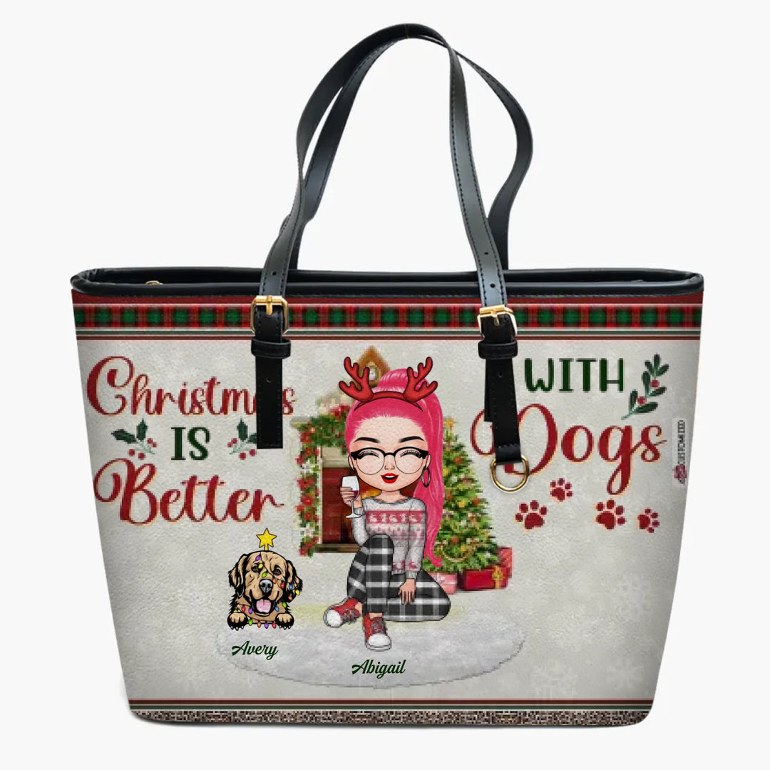 Personalized Leather Bucket Bag - Gift For Dog Lover - Just A Girl Who Loves Dogs And Christmas