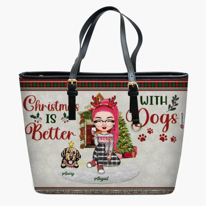 Personalized Leather Bucket Bag - Gift For Dog Lover - Just A Girl Who Loves Dogs And Christmas
