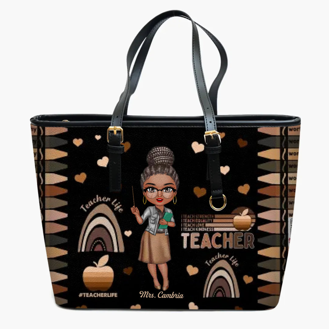 Personalized Leather Bucket Bag - Gift For Teacher - I Teach Love ARND005