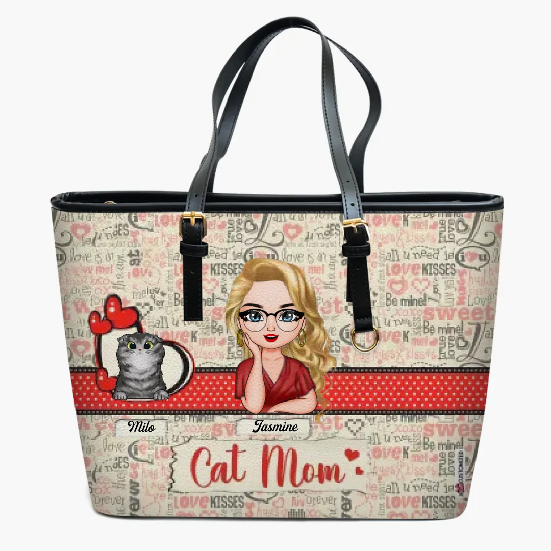Personalized Leather Bucket Bag - Gift For Cat Lover - Cat Mom ARND005