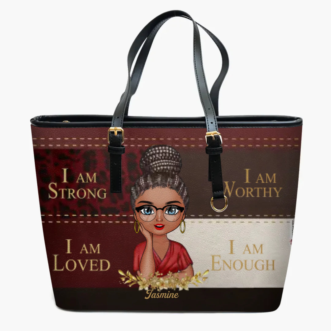 Personalized Leather Bucket Bag - Gift For Grandma & Mom - I Am Loved ARND005
