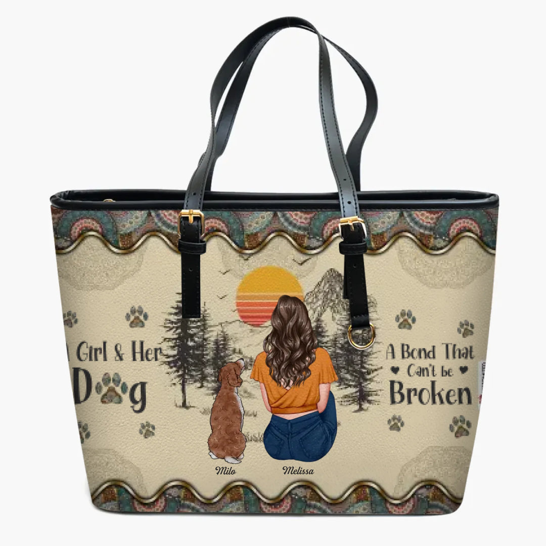 Personalized Leather Bucket Bag - Gift For Dog Lover - A Girl And Her Dogs A Bond That Can't Be Broken ARND005