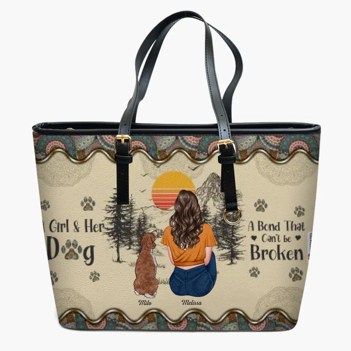 Personalized Leather Bucket Bag - Gift For Dog Lover - A Girl And Her Dogs A Bond That Can't Be Broken ARND005