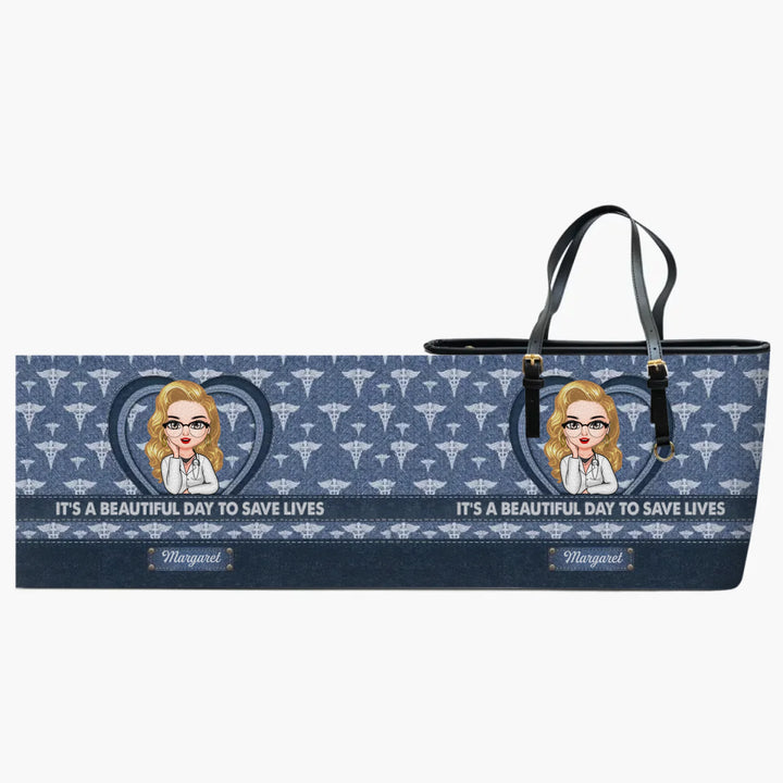 Personalized Leather Bucket Bag - Gift For Nurse - It's A Beautiful Day To Save Lives ARND018
