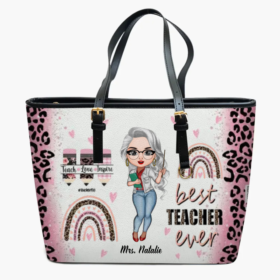 Personalized Leather Bucket Bag - Gift For Teacher - Best Teacher Ever ARND037