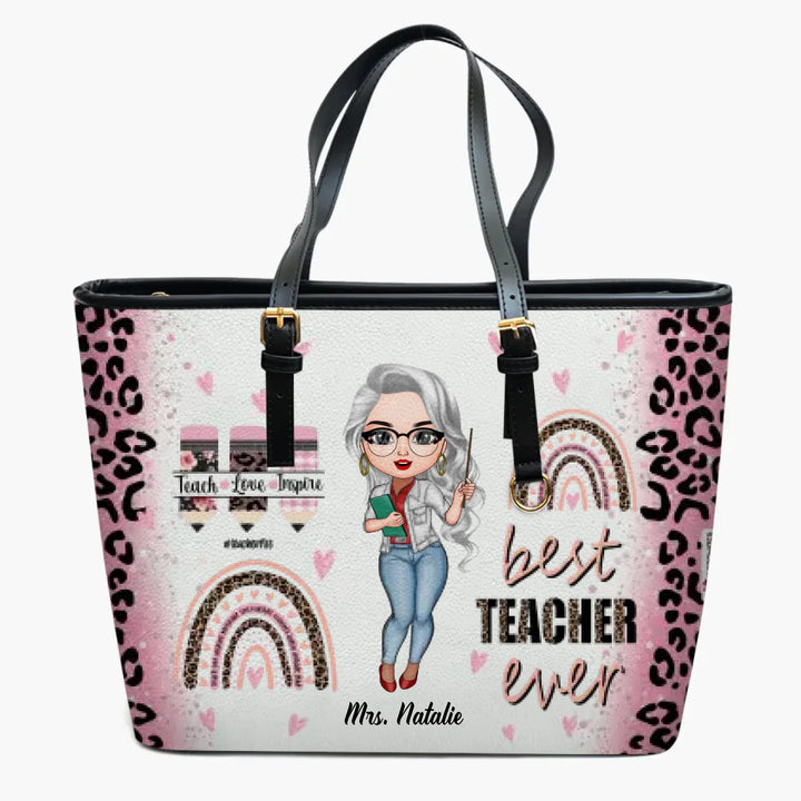 Personalized Leather Bucket Bag - Gift For Teacher - Best Teacher Ever ARND037