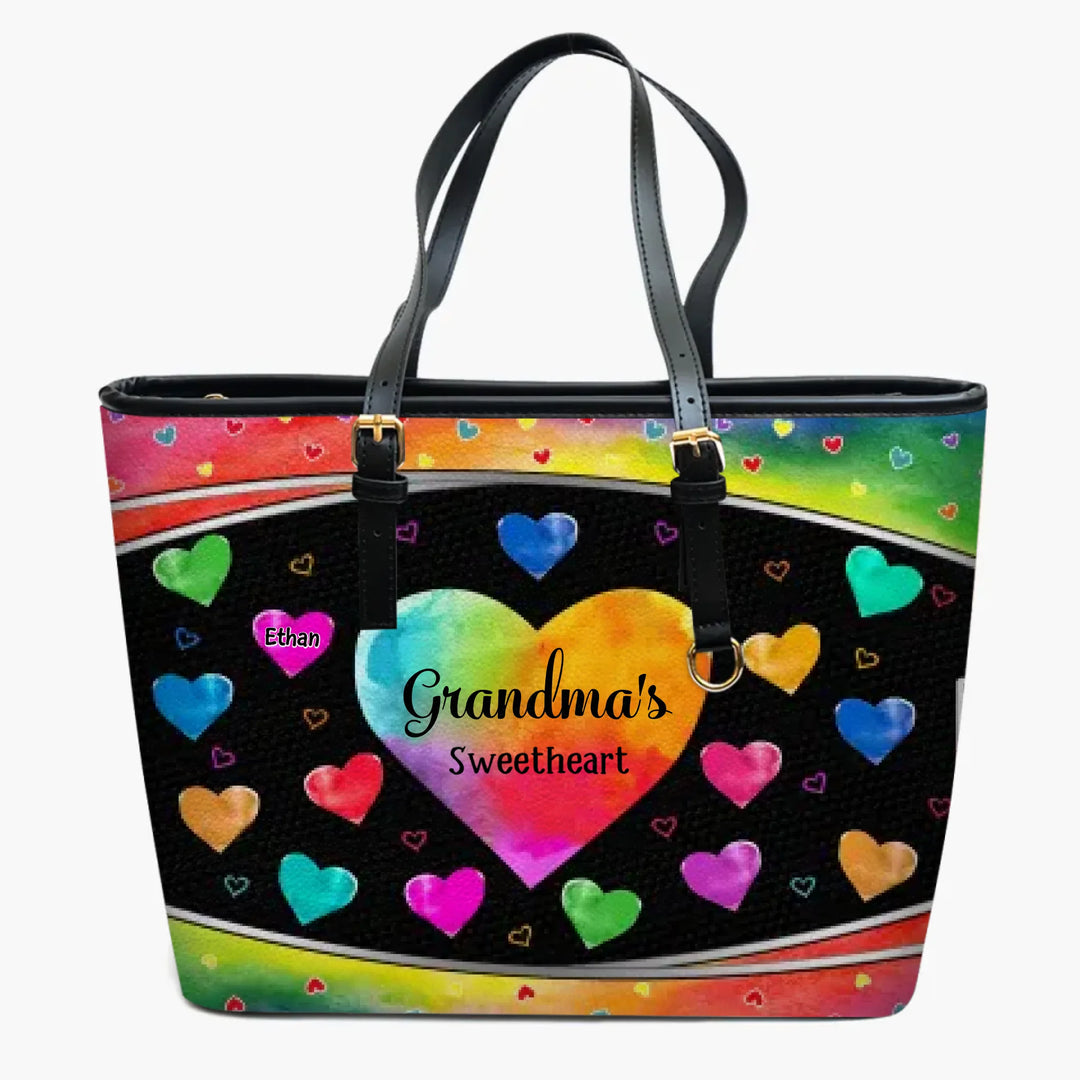 Personalized Leather Bucket Bag - Gift For Grandma - Grandma's Sweethearts ARND005