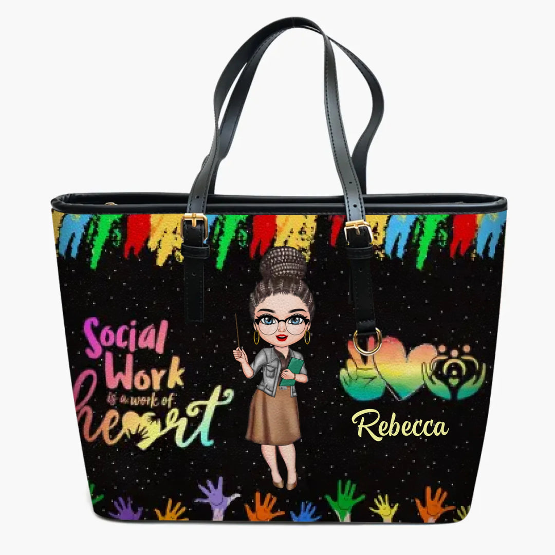 Personalized Leather Bucket Bag - Gift For Social Worker - Social Work Is A Work Of Heart ARND018