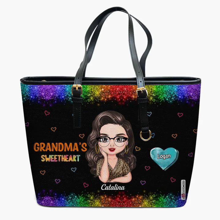 Personalized Leather Bucket Bag - Gift For Grandma - Colorful Grandma's Sweethearts ARND037