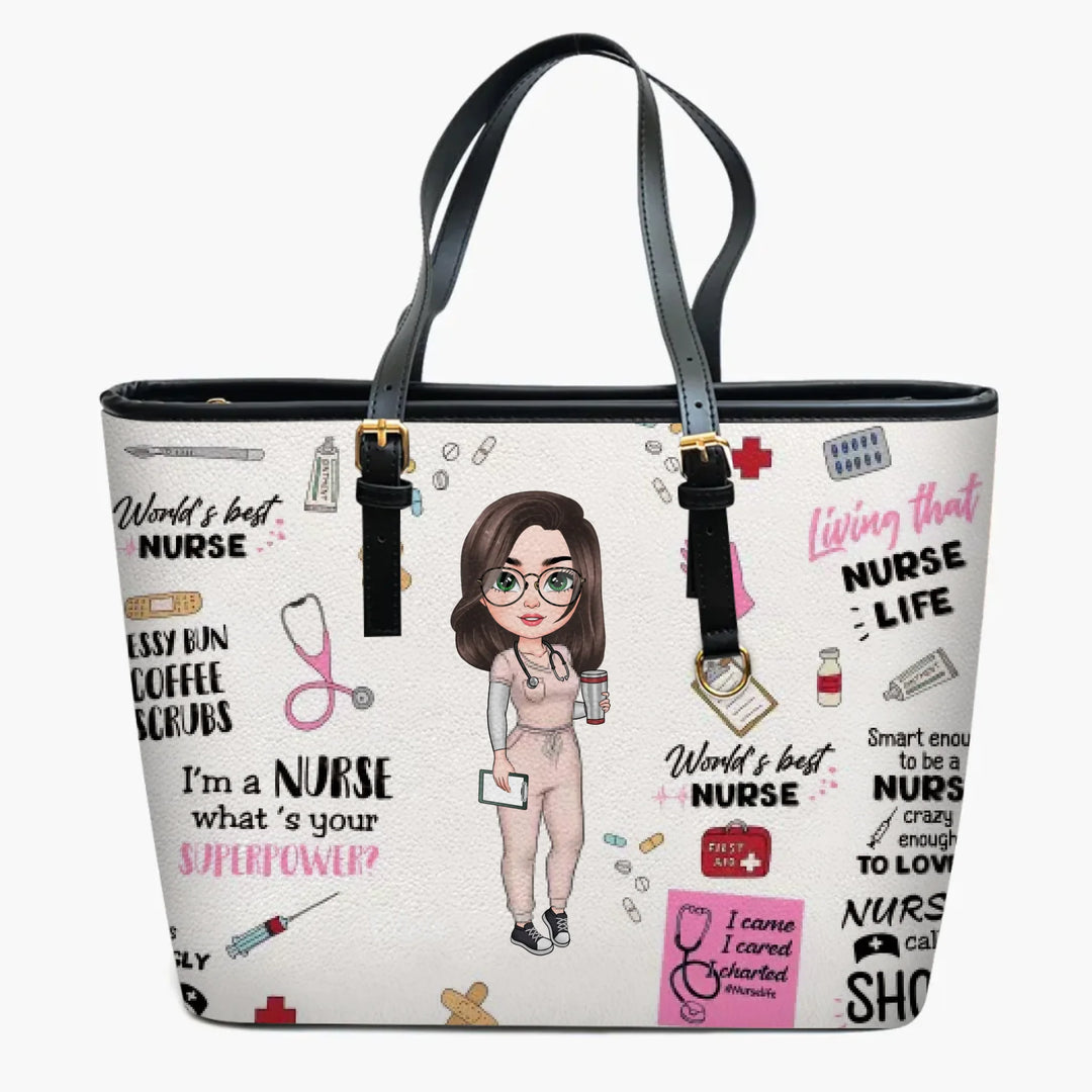 Personalized Leather Bucket Bag - Gift For Nurse - World's Best Nurse V2 ARND005