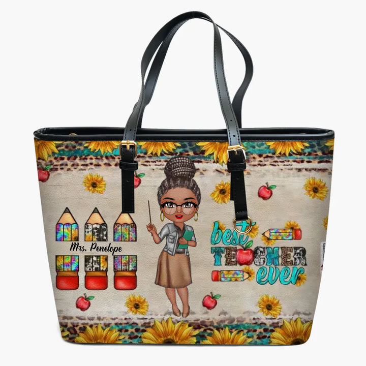Personalized Leather Bucket Bag - Gift For Teacher - Best Teacher Ever ARND005