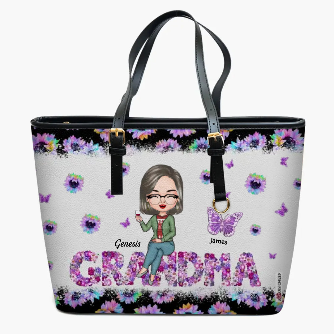 Personalized Leather Bucket Bag - Gift For Grandma - I Love Being A Grandma ARND037
