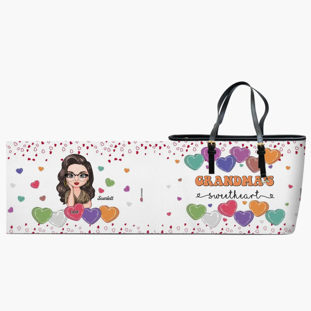 Personalized Leather Bucket Bag - Gift For Grandma - Grandma's Sweethearts ARND037